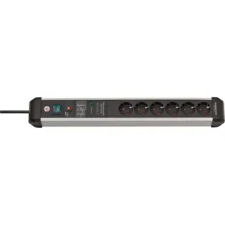 Brennenstuhl Premium-Protect-Line Steckdosenleiste 6-fach (schwarz/aluminium, 3 Meter, 60.000A Überspannungsschutz)