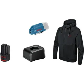 Bosch Professional Heat+Jacket GHH 12+18V Kit Größe S, Arbeitskleidung (schwarz, inkl. Ladeadapter GAA 12V-21, 1x 12-Volt-Akku)