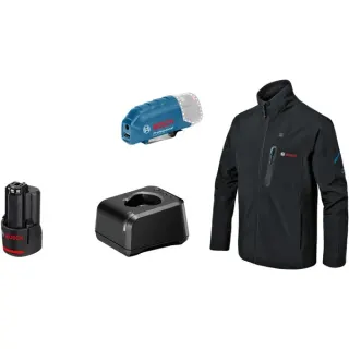 Bosch Professional Heat+Jacket GHJ 12+18V Kit Größe 3XL, Arbeitskleidung (schwarz, inkl. Ladeadapter GAA 12V-21, 1x 12-Volt-Akku)