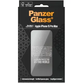 PanzerGlass Ceramic Displayschutz Ultra-Wide Fit, Schutzfolie (transparent, iPhone 15 Pro Max, EasyAligner)